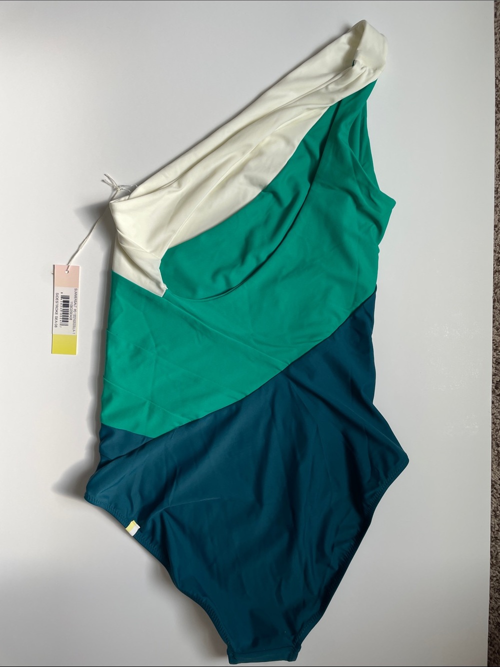 summersalt One-Shoulder Colorblock Swimsuit in White, Teal & Deep Blue - Picture 3 of 6